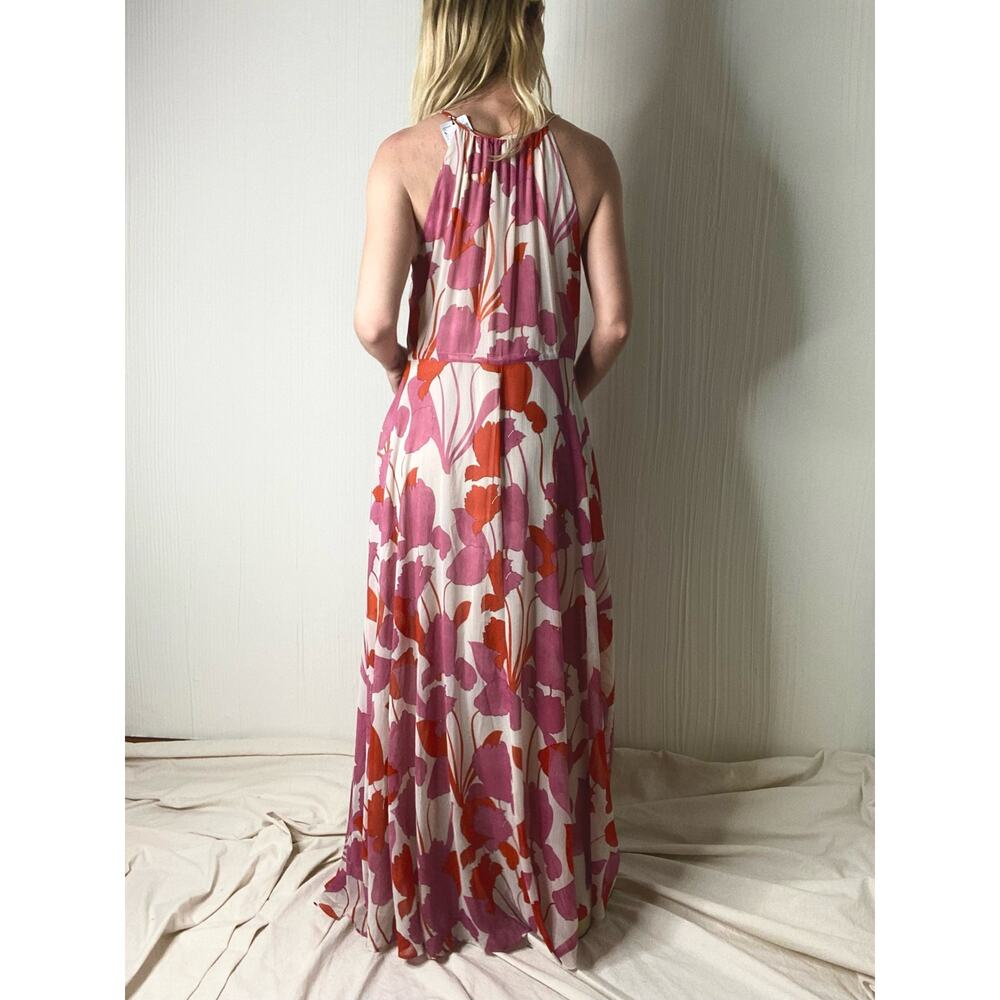 Mango Floral Pink Sleeveless Halter Maxi Gown Dress NWT US 4 - Picture 7 of 16